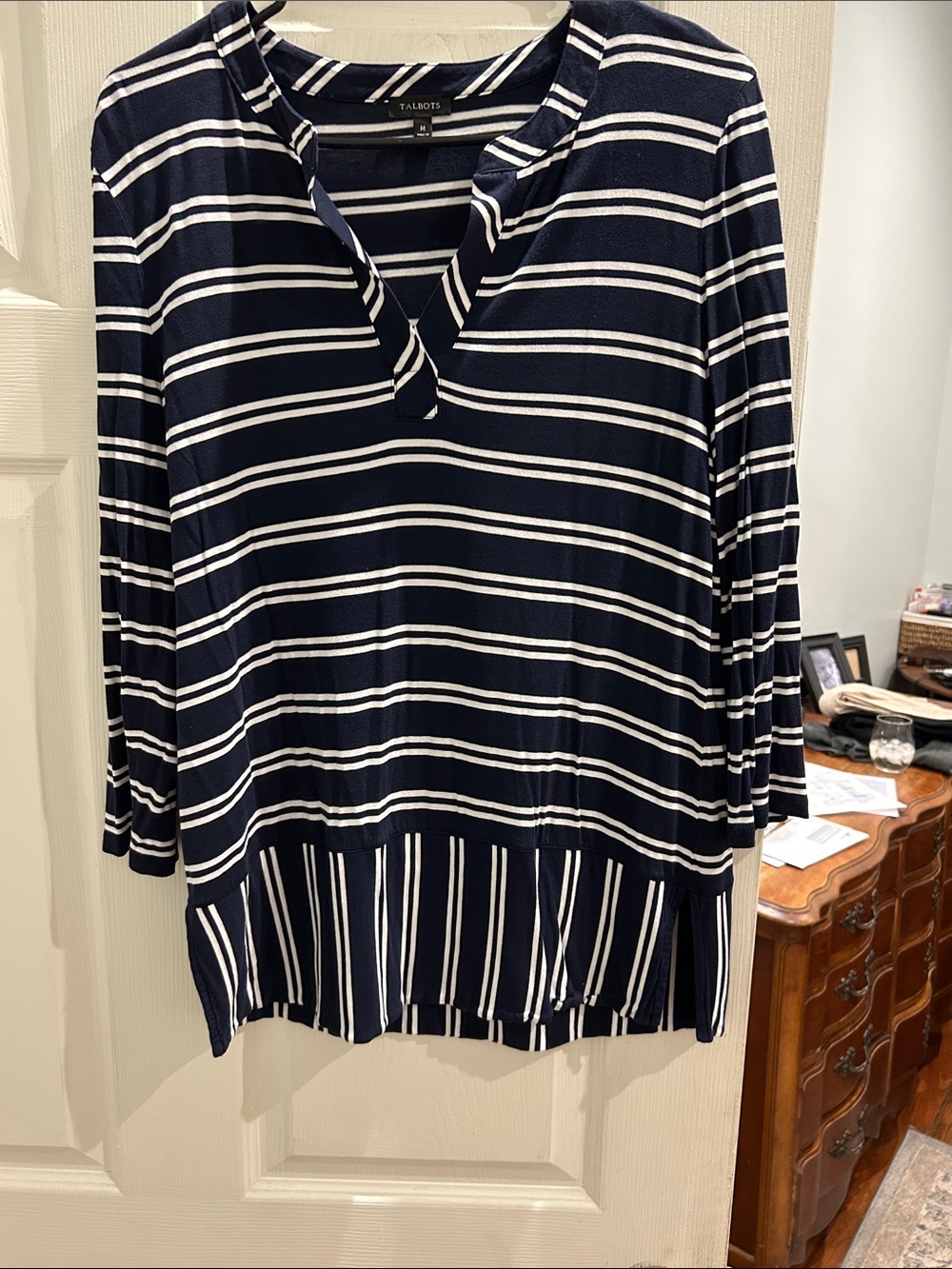 Talbots Navy and White Striped Split-Hem Tunic